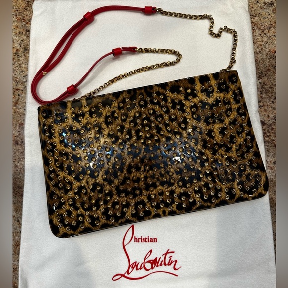 Christian Louboutin Handbags - CHRISTIAN LOUBOUTIN 
Patent Leopard Print Loubiposh Spiked Crossbody Clutch